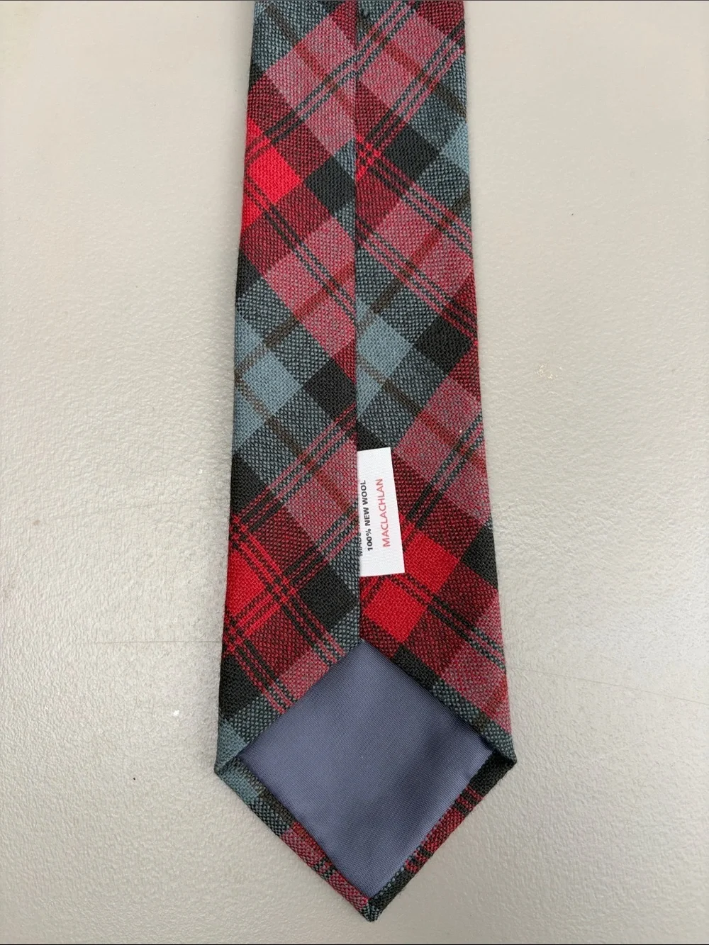 SCOTLAND WOOL Red Gray Plaid Men's Tie Vtg